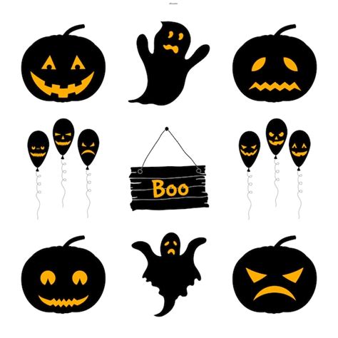 Premium Vector Halloween Set Of Silhouettes With Traditional