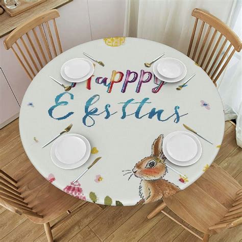 Jeuxus Easter Round Tablecloth Happy Easter Table Cloth For Round