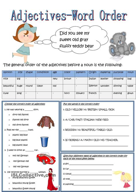 The Order Of Adjectives English Esl Worksheets For Distance Learning B5c