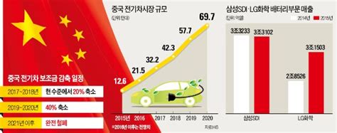 중국 전기차 보조금 단계별 폐지lg화학·삼성sdi 배터리사업 비상 한국경제