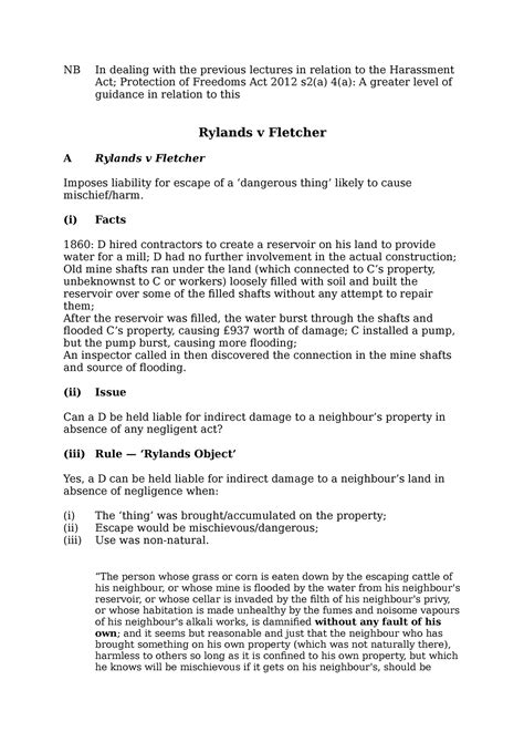 Nuisance And Rylands V Fletcher Nb In Dealing With The Previous