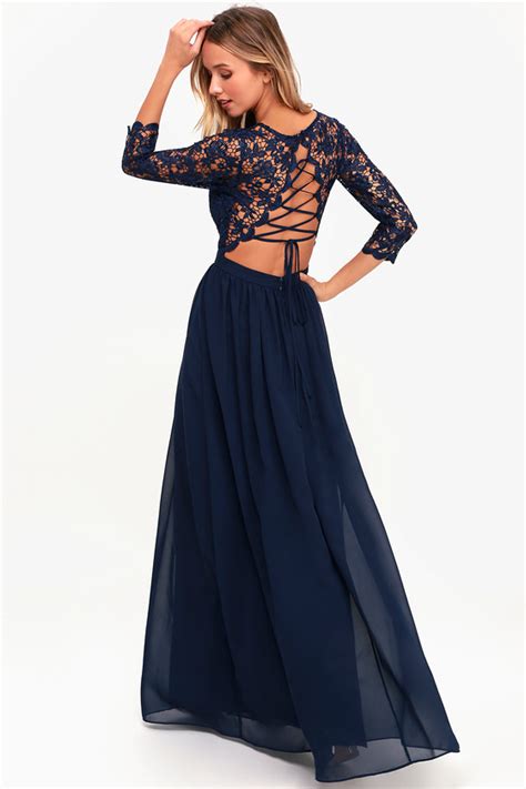 Stunning Navy Blue Maxi Dress Lace Up Maxi Dress Lace Maxi Lulus