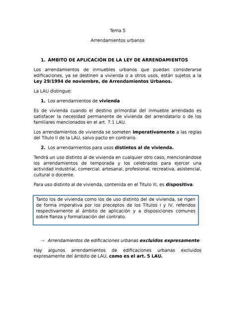 Tema Arrendamientos Urbanos Tema Arrendamientos Urbanos Mbito