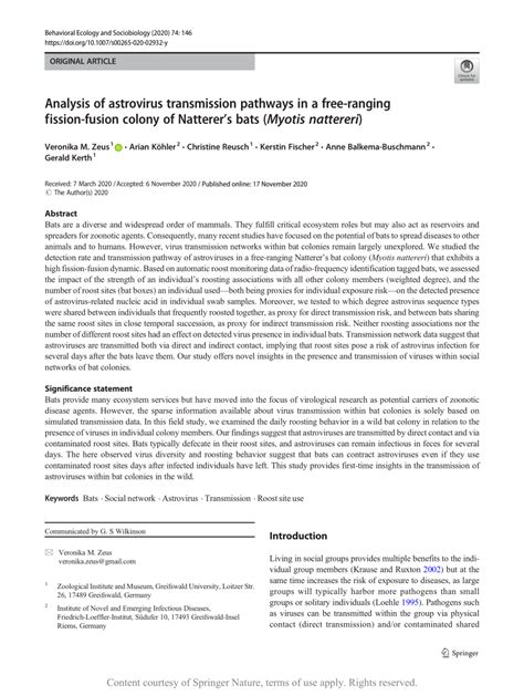 (PDF) Analysis of astrovirus transmission pathways in a free-ranging fission-fusion colony of ...