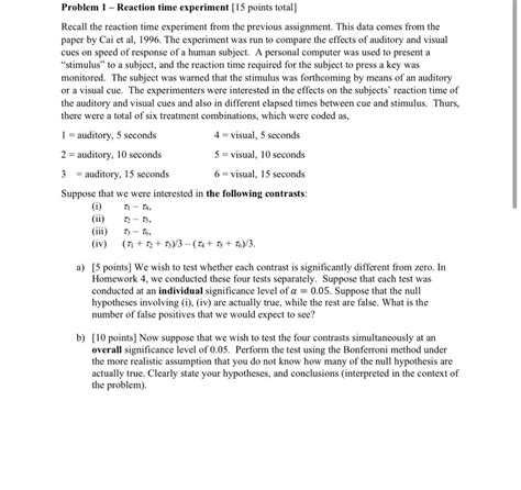 Problem 1 Reaction Time Experiment 15 Points