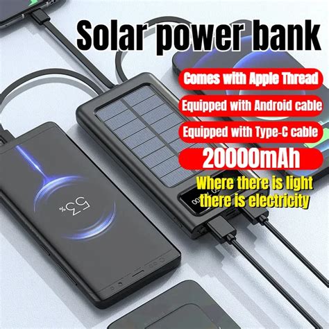 Banco De Energ A Solar De 30000mAh Cargador Solar Con Cables Integrados