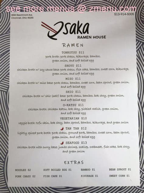 Menu At Osaka Ramen House Restaurant Cincinnati