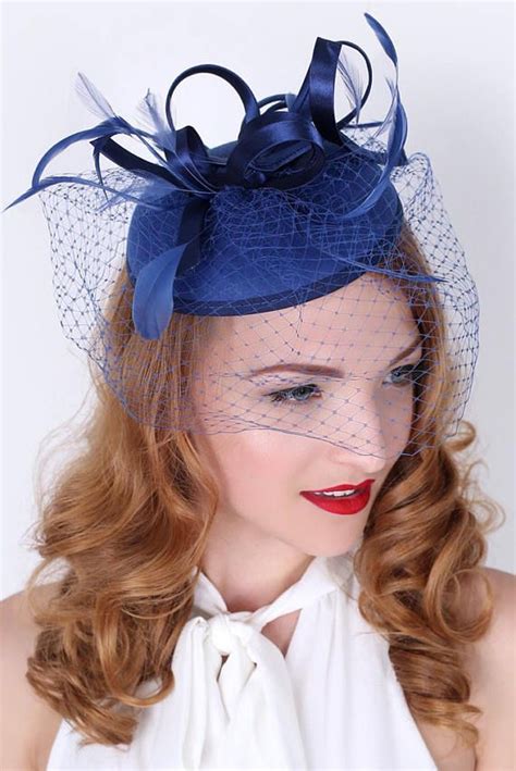 Navy Blue Fascinator Fascinator Hats Fascinators Ribbon Veil Foto Glamour Veiled Hats