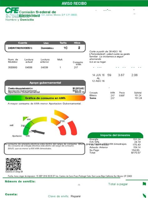 Recibo De Luz Para Editar Pdf En Recibo De Luz Recibo Lectura