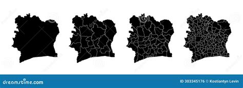 Set Of Isolated Cote D Ivoire Maps With Regions Isolated Borders