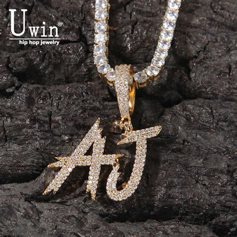 Uwin Brush Letters Custom Name Necklaces Initial Personalized Iced Out