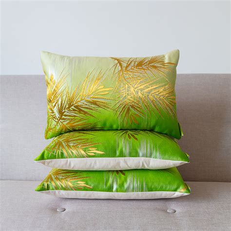 Ombre Cushion in Green/Cream with Gold Pine Pattern - Upcycled Vintage ...