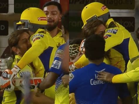 Watch Video Ms Dhoni Lifts Ravindra Jadeja After Star All Rounder