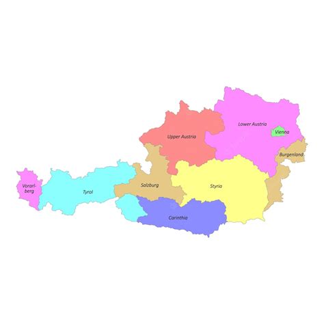 Premium Vector | High quality colorful labeled map of Austria with borders