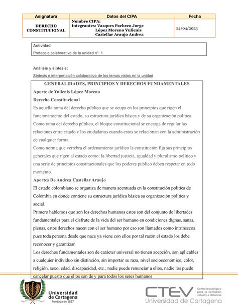 Plantilla Protocolo Colaborativo Derecho Constitucional Asignatura