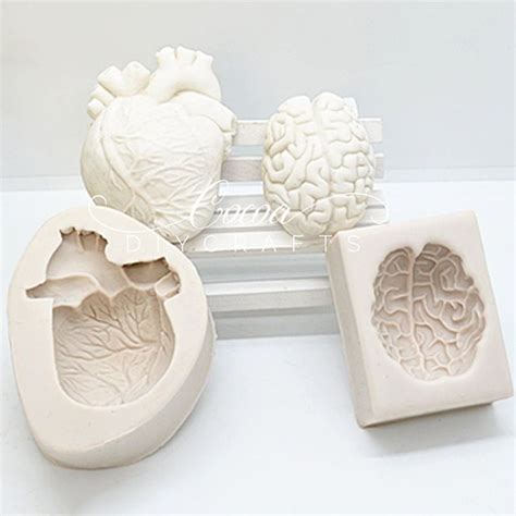 D Heart And Brain Silicone Fondant Mold Halloween Heart Brain Resin