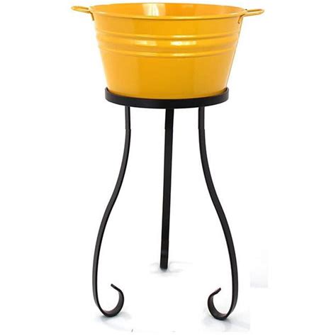 Enameled Galvanized Steel Beverage Tub With Iron Stand Saffron