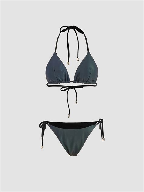 Knotted Reflective Triangle Bikini Set Cider