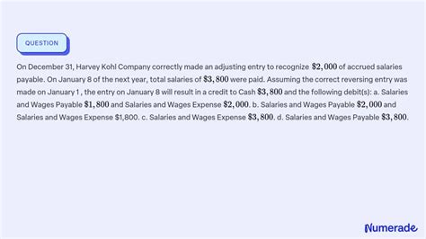 Solved On December Harvey Kohl Company Correctly Made An Adjusting