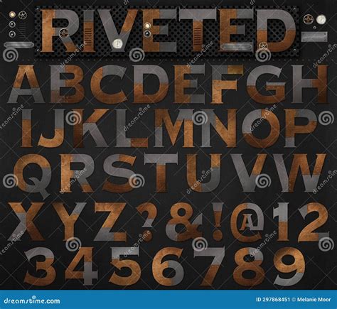 Rivets Alphabet Font Steampunk Letters Numbers And Punctuation