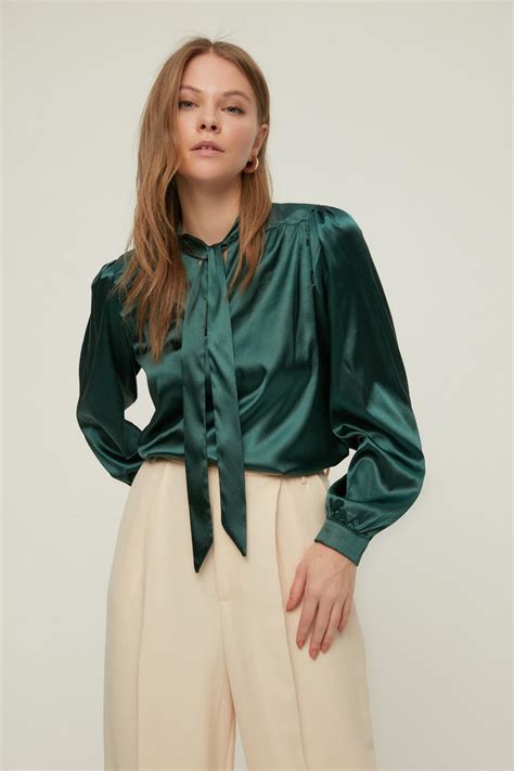 Foulard Collar Blouse Green Trendyol Blouses Superbalist