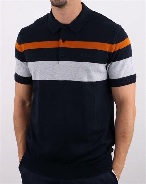 Ben Sherman Chest Stripe Knit Polo Shirt In Navy 80s Casual Classics