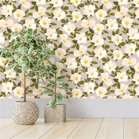 🔥 Free Download White Flower Beige Floral Traditional And Removable ...