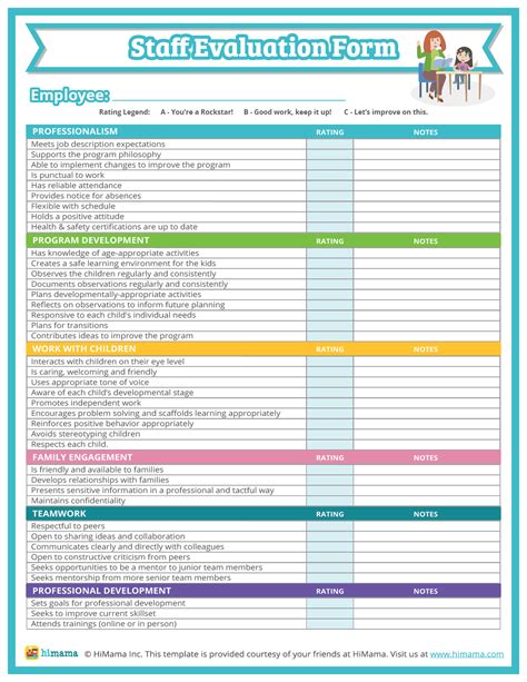 Preschool Teacher Evaluation Form Free Templates Himama