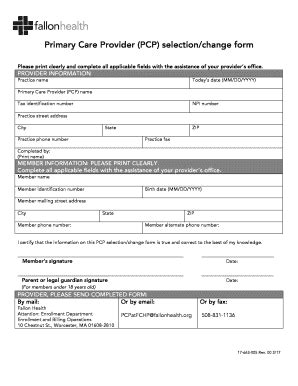 Fillable Online Primary Care Provider Pcp Selection Change Form Fax