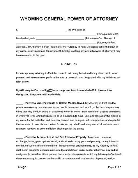 Free Wyoming General Power Of Attorney Form PDF Word