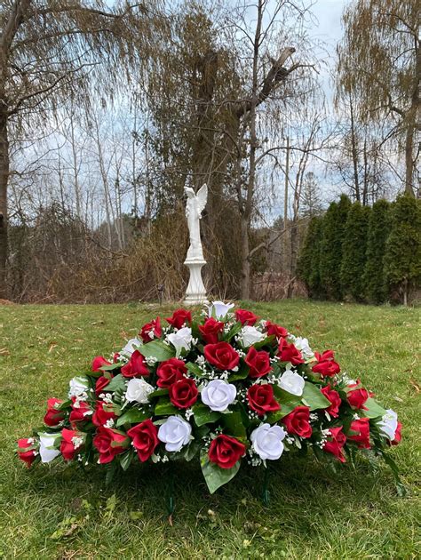 Roses Saddle Cemetery Flowers Artificial Memorial Arrangements Grave