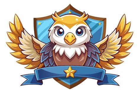 Cartoon Eagle With Wings Spread Inside A Shield With A Blue Ribbon And