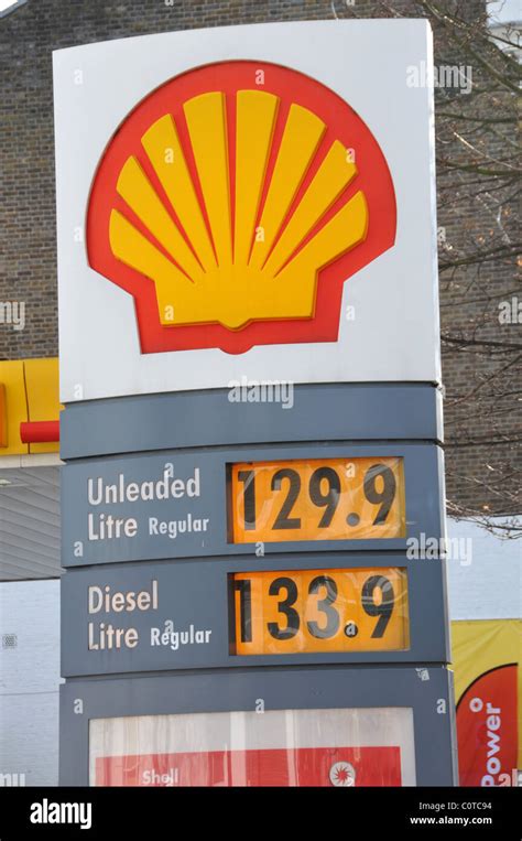 Shell Petrol Station Prices Litre Diesel Unleaded Stock Photo Royalty