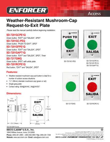 SECO LARM SD 7201GC PEQ Request To Exit Plate Ficha De Datos Manualzz