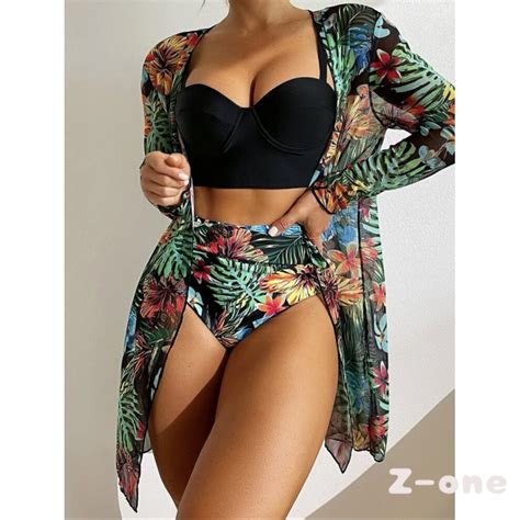 Conjuntos De Bikini De Cintura Alta Con Estampado Tropical Traje De Ba O Push Up Para Mujeres