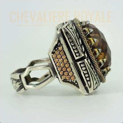 Chevali Re Homme Argent Ottoman Pierre Citrine De Forme Carr E En