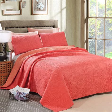 Chausub Orange Quilt Set Embroidered 3pcs Bedspread On The Bed Cotton