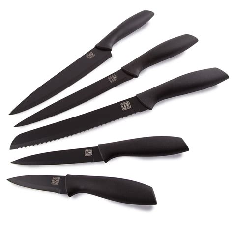 Set of 5 Black Stainless Steel Knife Set Cutlery Kitchen Knives | eBay