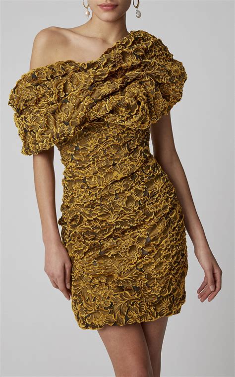 Asymmetrical Floral Jacquard Mini Dress By Oscar De La Renta For