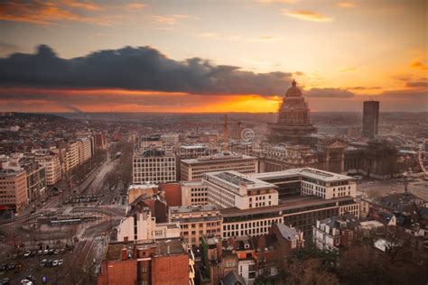 Brussels Belgium Cityscape From Above At Dusk Stock Image Image Of