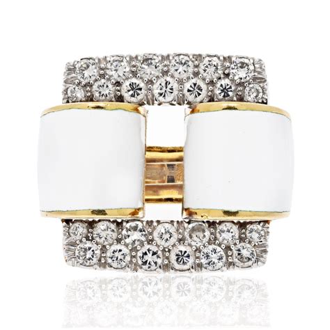 David Webb Platinum And K Yellow Gold Leopard With White Enamel Ring