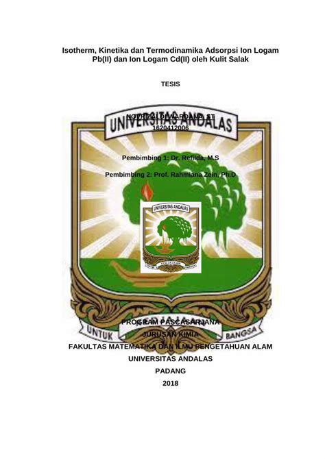 PDF Isotherm Kinetika Dan Termodinamika Adsorpsi Ion Logam Pb