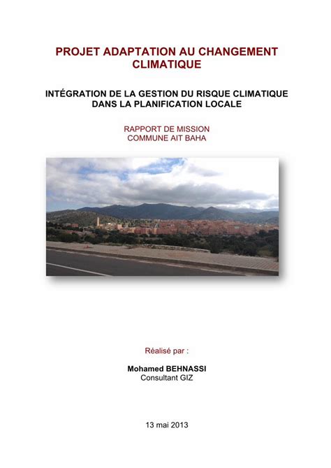 Pdf Projet Adaptation Au Changement Gestion Risque Climatique