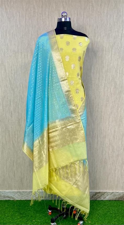 Pure Banarasi Silk Zari Woven Unstitched Suit With Lorex Woven Dupatta