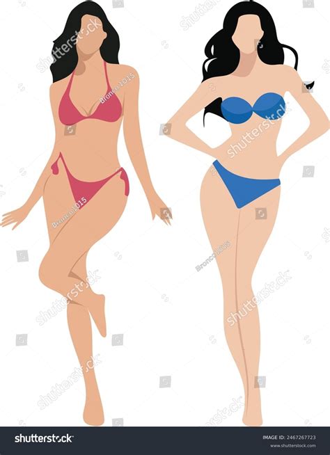 Vector Illustration Two Women Bikini Posing Stock Vector Royalty Free