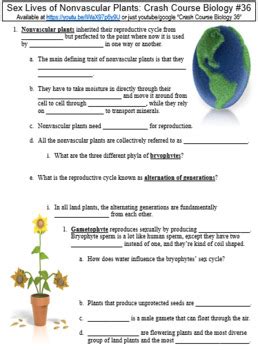 Crash Course Biology 36 Sex Lives Of Nonvascular Plants Worksheet