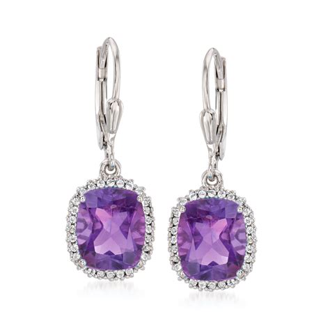 Ct T W Amethyst And Ct T W White Topaz Drop Earrings In