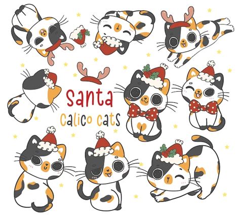 Süße lustige santa calico kätzchen katzen weihnachten tier cartoon