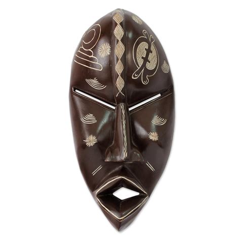 Handcrafted African Mask With Adinkra Symbols Gye Nyame Novica