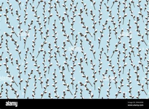 Spring Easter Seamless Pattern With Pussy Willow Branches Vector Illustration Stock Vector